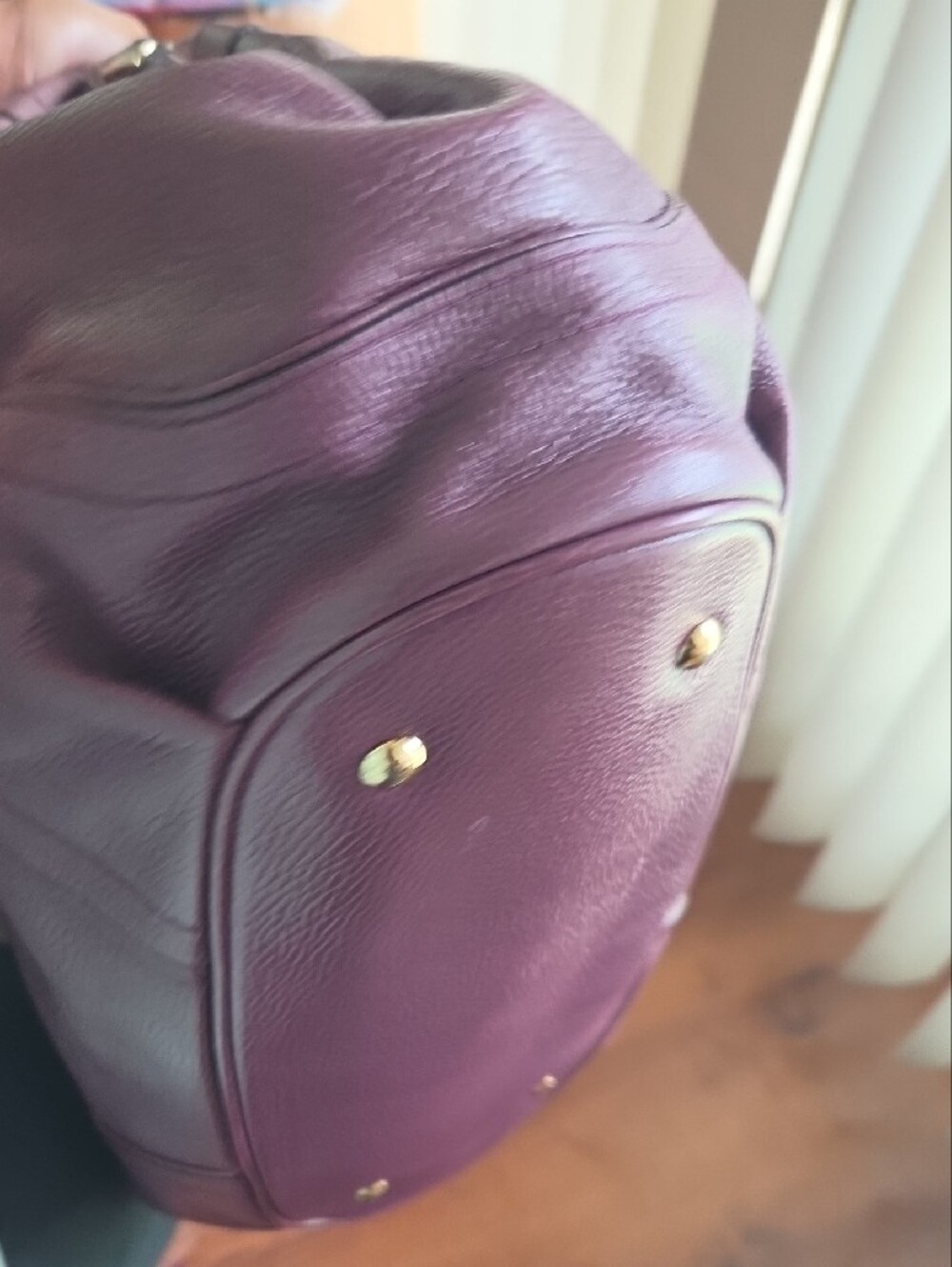 MCM Plum Drawstring Tote with Gold-Tone Hardware - Picture 10 of 15